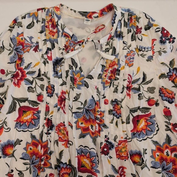 Old Navy Sz XL White AOP Floral Swing Babydoll Dress Boho Pleated Peasant Fairy - Picture 4 of 10